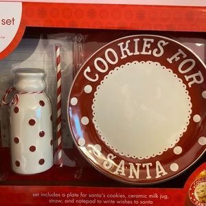 Ceramic Santa’s Cookies Plate, Milk Jug, Straw and Notepad